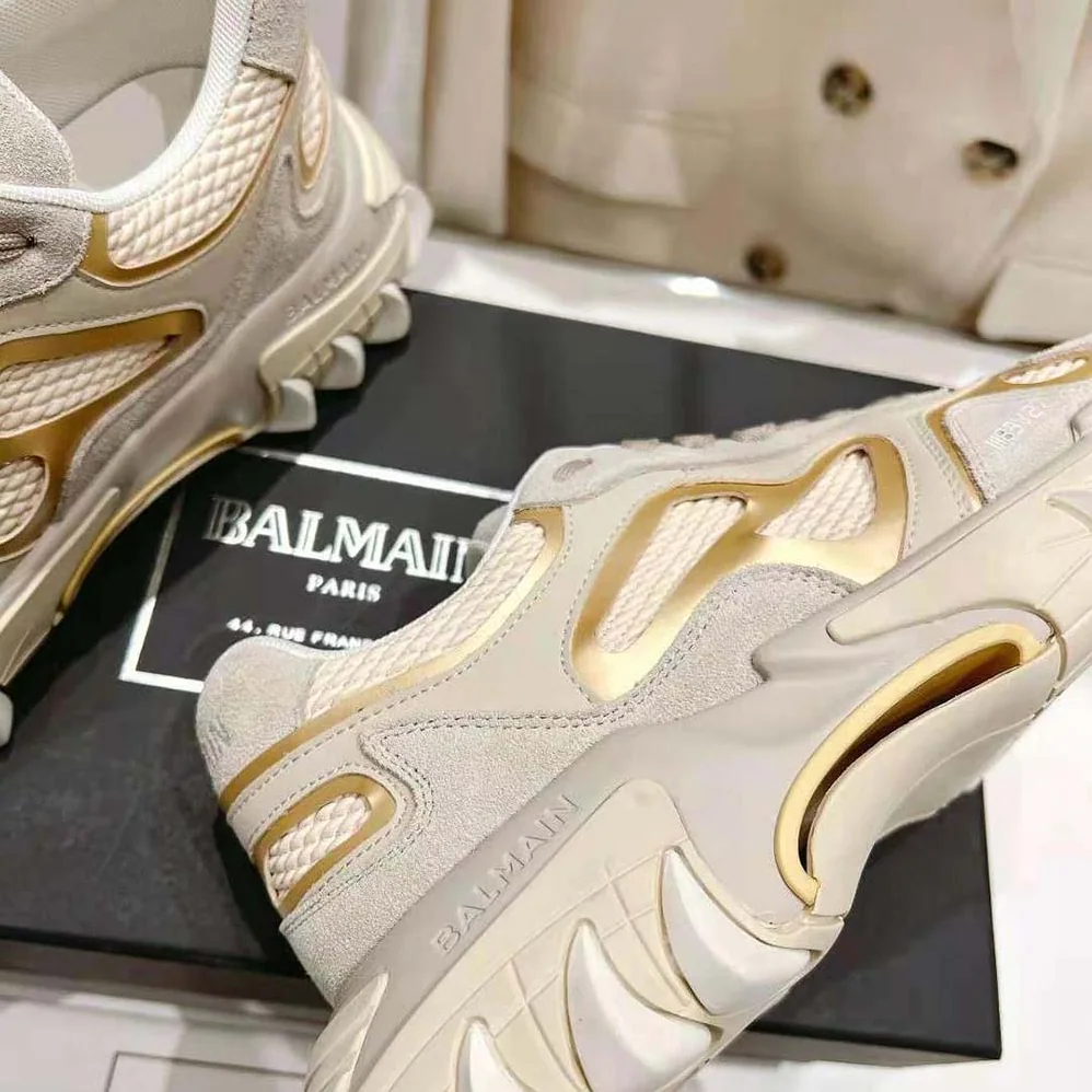 Balmain B-East Trainer in Leather Suede and Mesh for Unisex in Beige