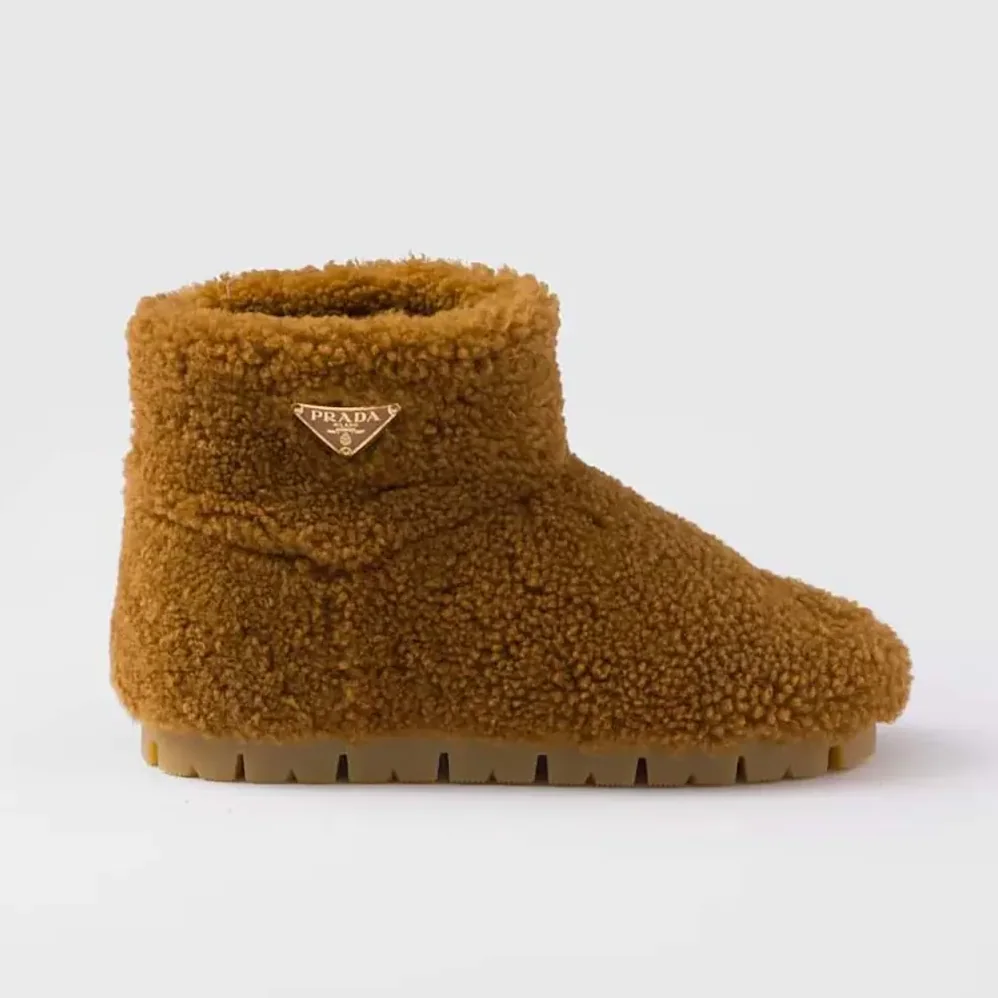 Prada Shearling Booties for Women in Brown