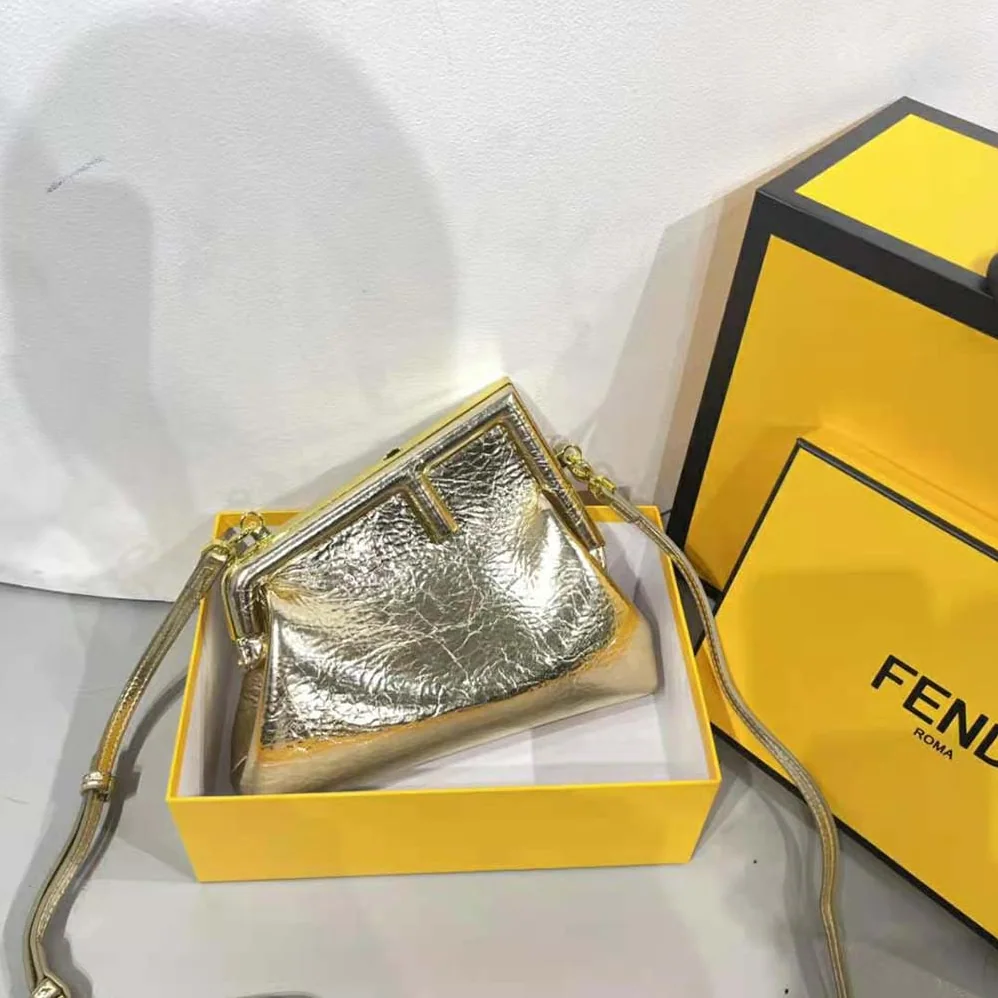 Fendi First Small Gold Laminated Leather Bag for Women Fendi First Small Gold Laminated Leather Bag for Women