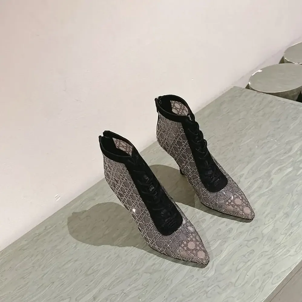 Dior Naughtily-D Heeled Ankle Boot Transparent Mesh for Women in Black