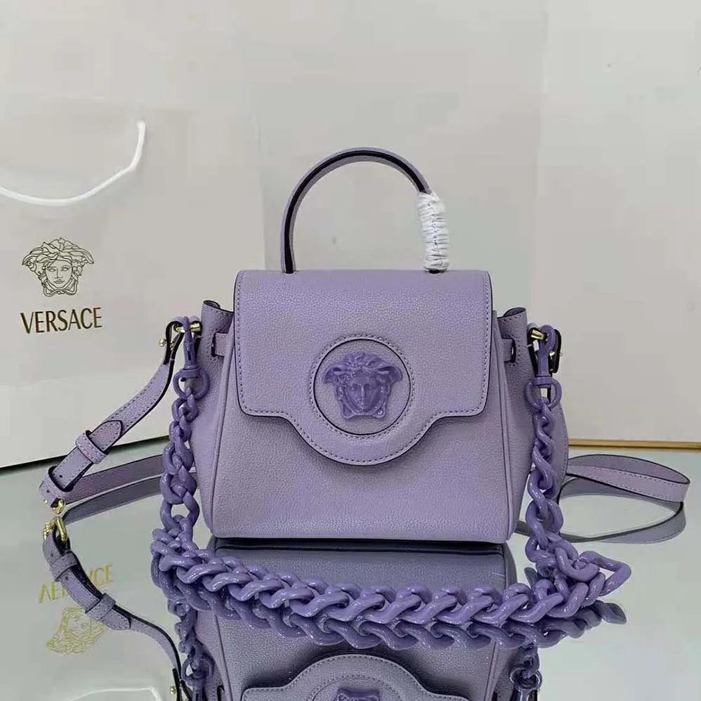 Versace La Medusa Small Handbag Crafted From Premium Leather for Women in Purple Versace La Medusa Small Handbag Crafted From Premium Leather for Women in Purple