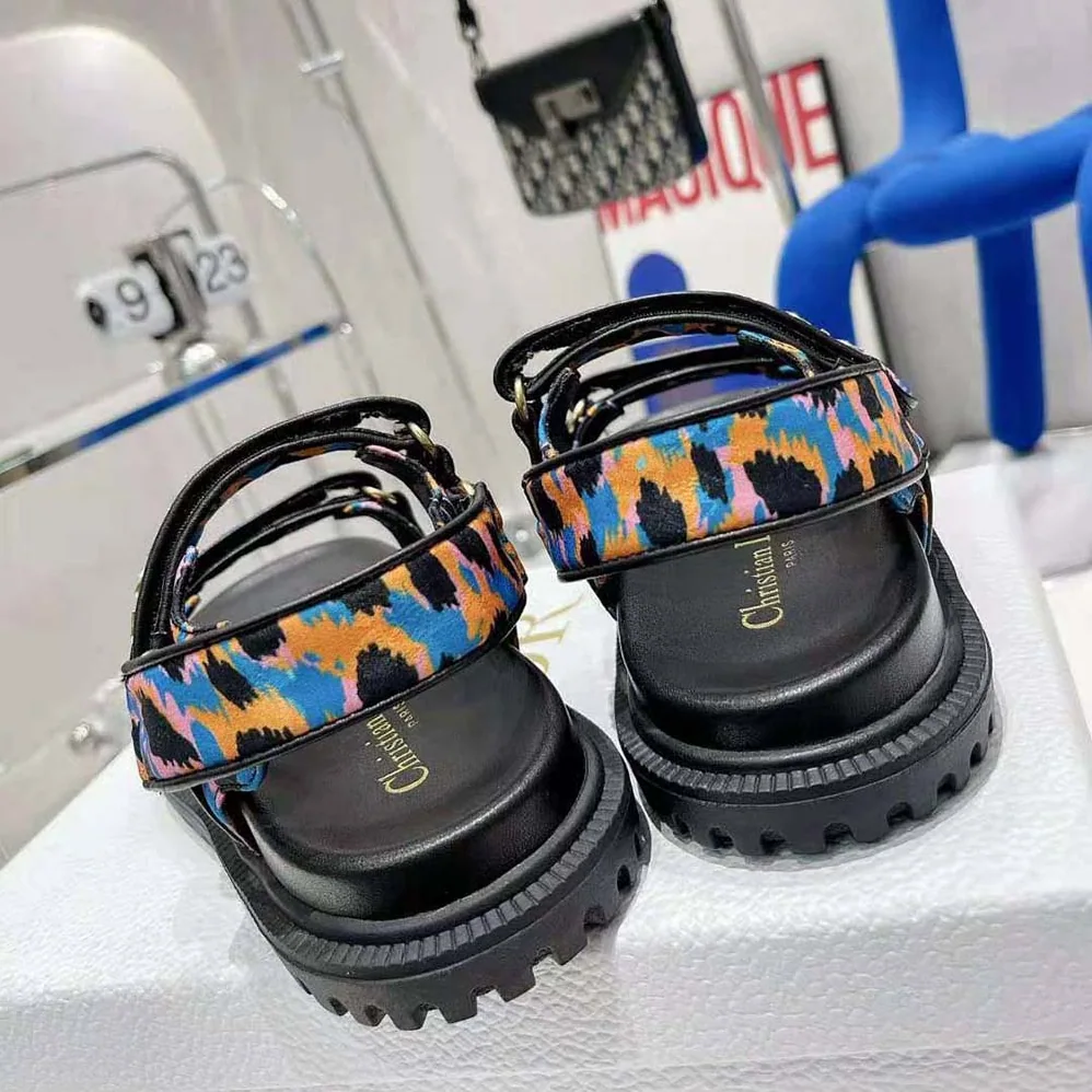 Dior Dioract Sandal Blue Multicolor Mizza Printed Silk for Women