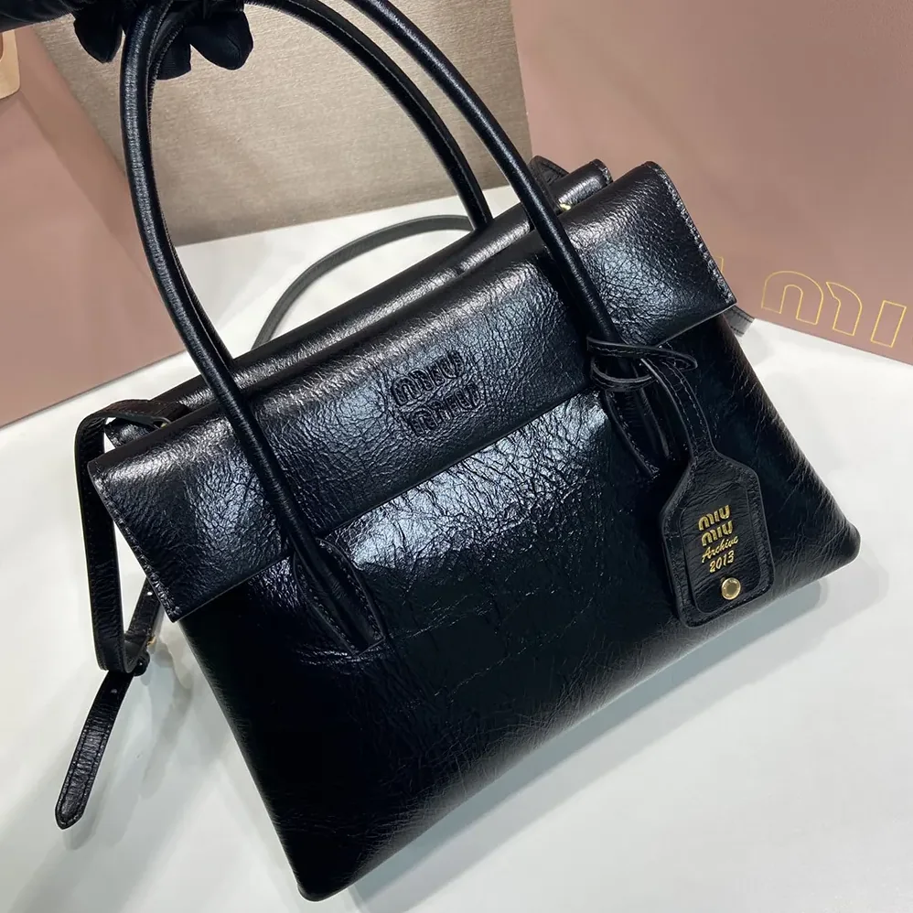 Miu Miu Solitaire Shiny Leather Bag for Women in Black Miu Miu Solitaire Shiny Leather Bag for Women in Black