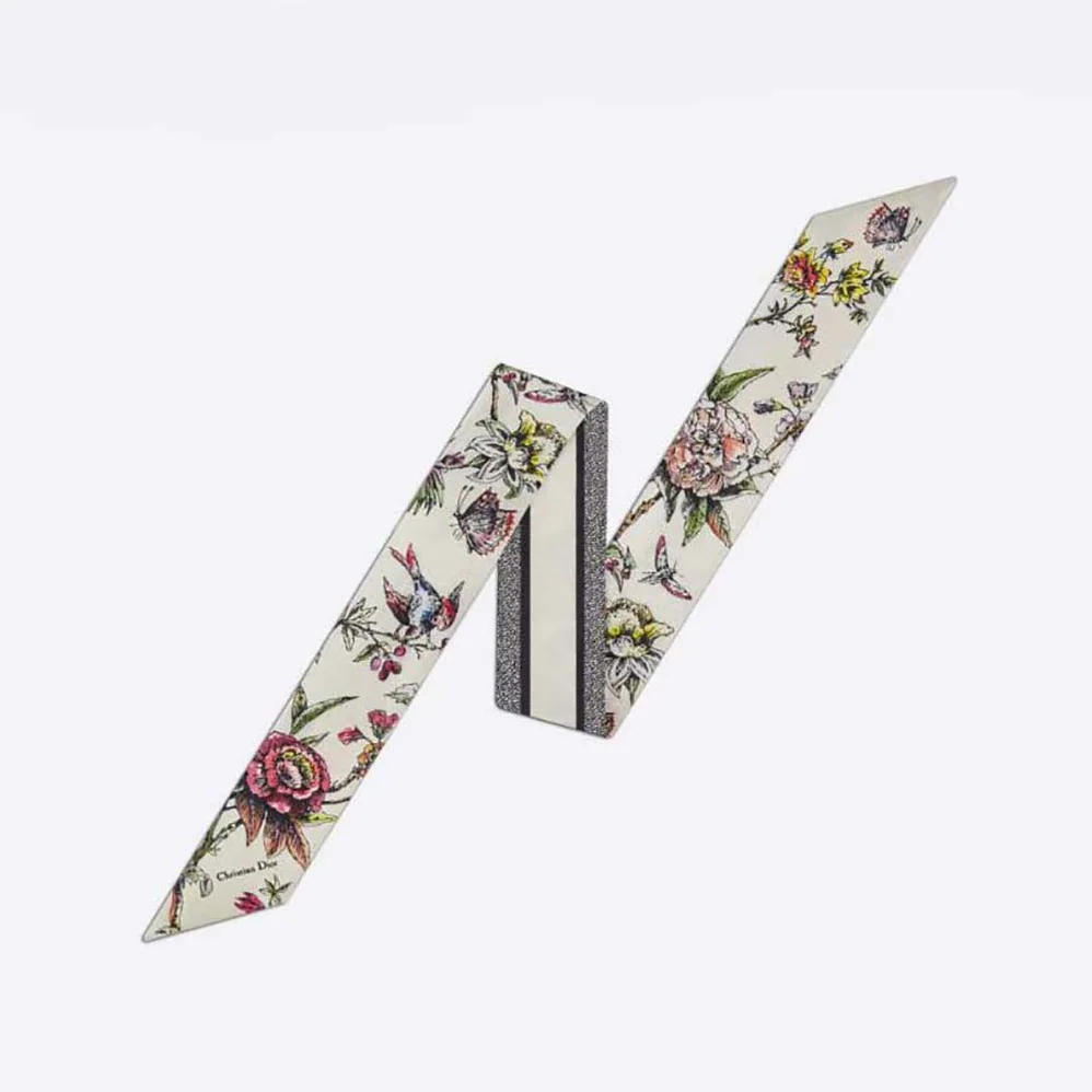 Dior Jardin Botanique Mitzah Scarf White Multicolor Silk Twill for Women