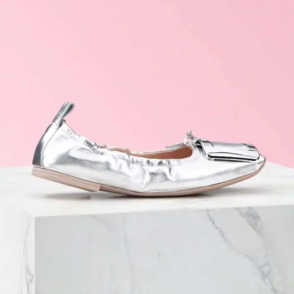 Roger Vivier Viv' Pockette Metal Buckle Ballerinas in Nappa for Women in Silver Roger Vivier Viv' Pockette Metal Buckle Ballerinas in Nappa for Women in Silver