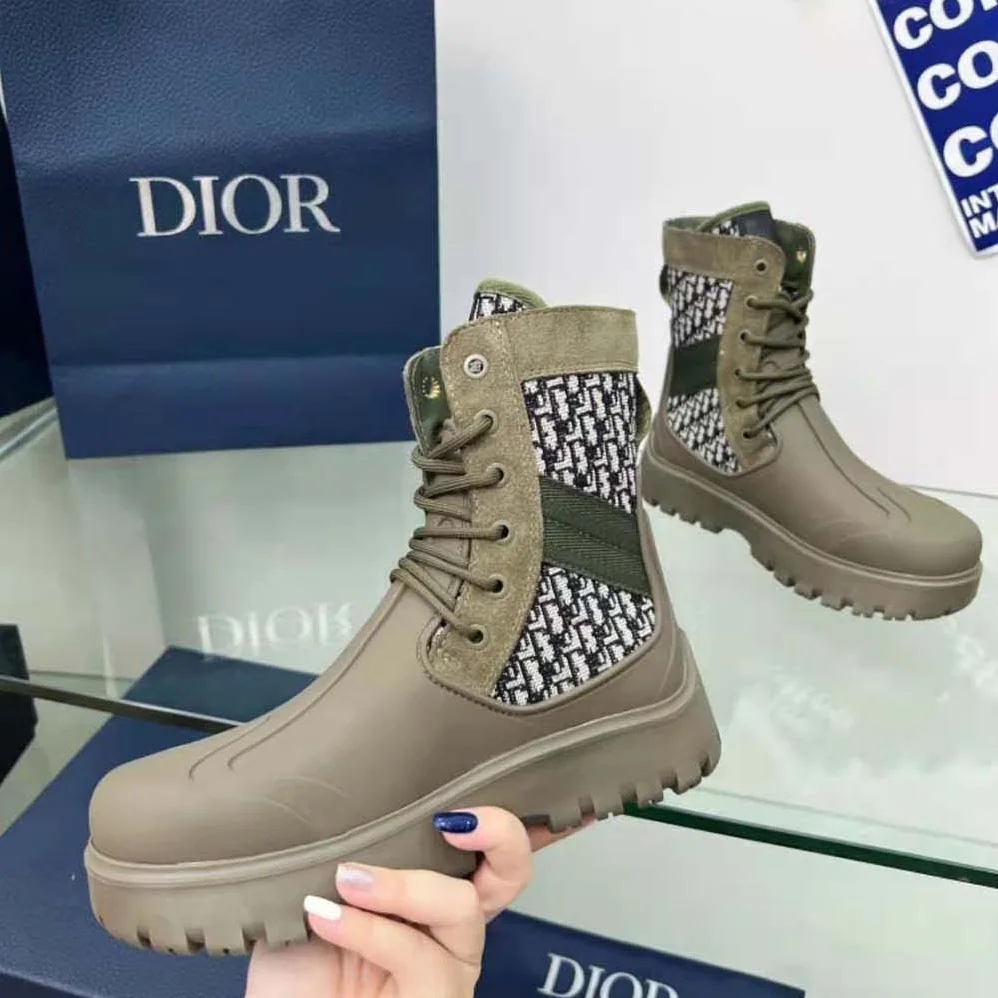 Dior Garden Lace-up Boot Beige and Black Dior Oblique Jacquard and Brown Rubber for Men