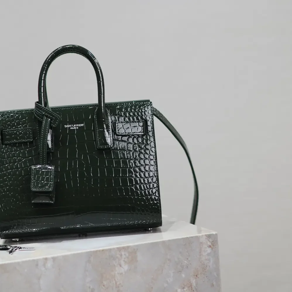 Saint Laurent YSL Sac De Jour in Crocodile Embossed Leather Nano for Women in Dark Green