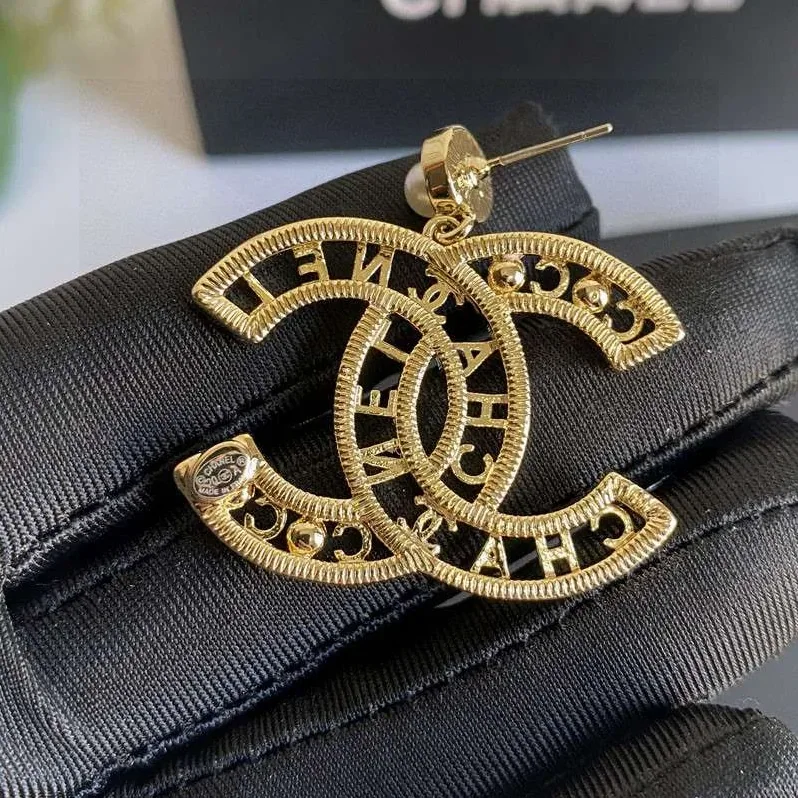 Chanel CC Letter Earrings Gold