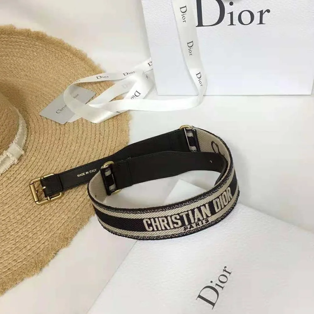Dior Christian Dior Belt Blue and Cream Christian Dior Embroidered Canvas for Women Dior Christian Dior Belt Blue and Cream Christian Dior Embroidered Canvas for Women