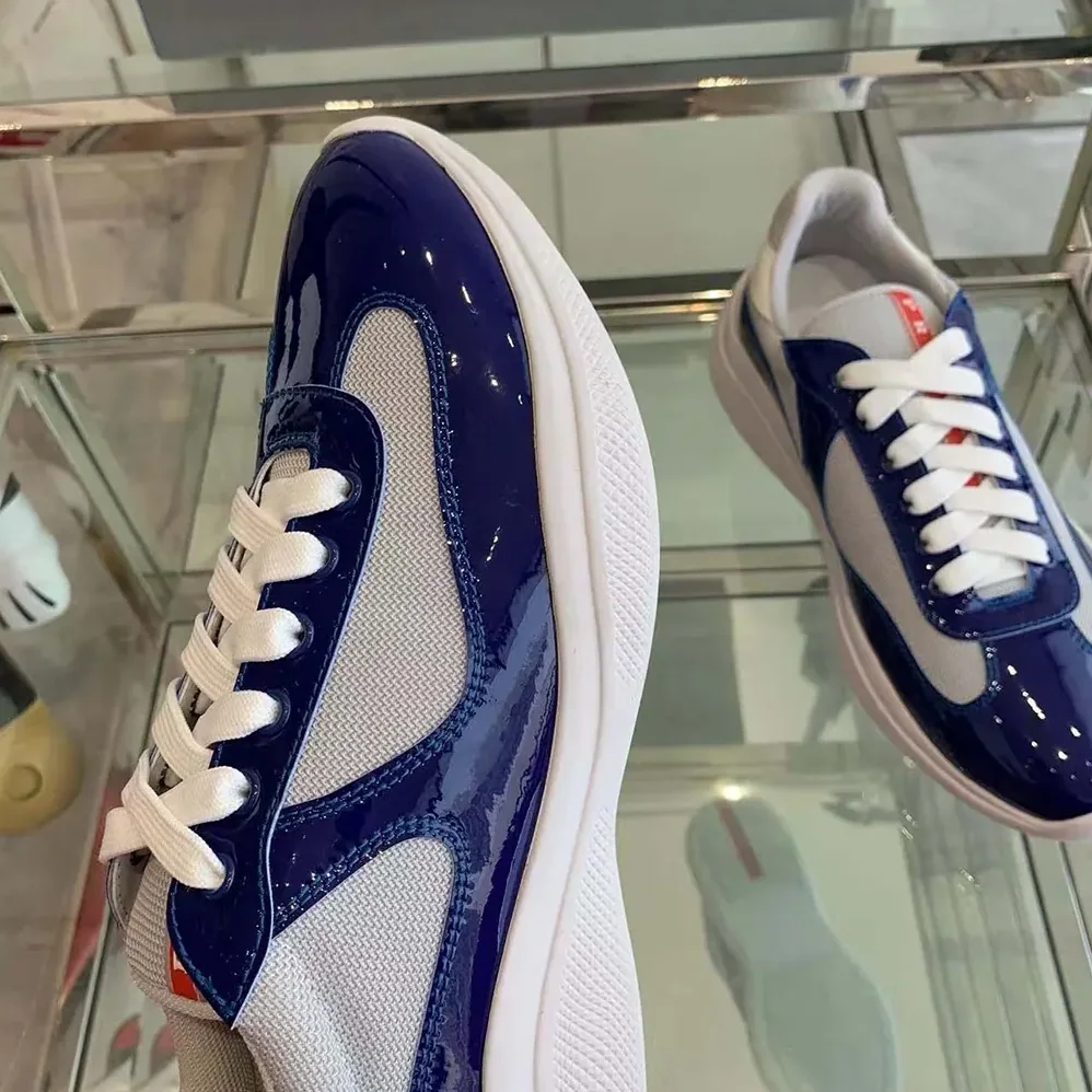 Prada America's Cup Patent Leather Patchwork Sneakers for Unisex Prada America's Cup Patent Leather Patchwork Sneakers for Unisex