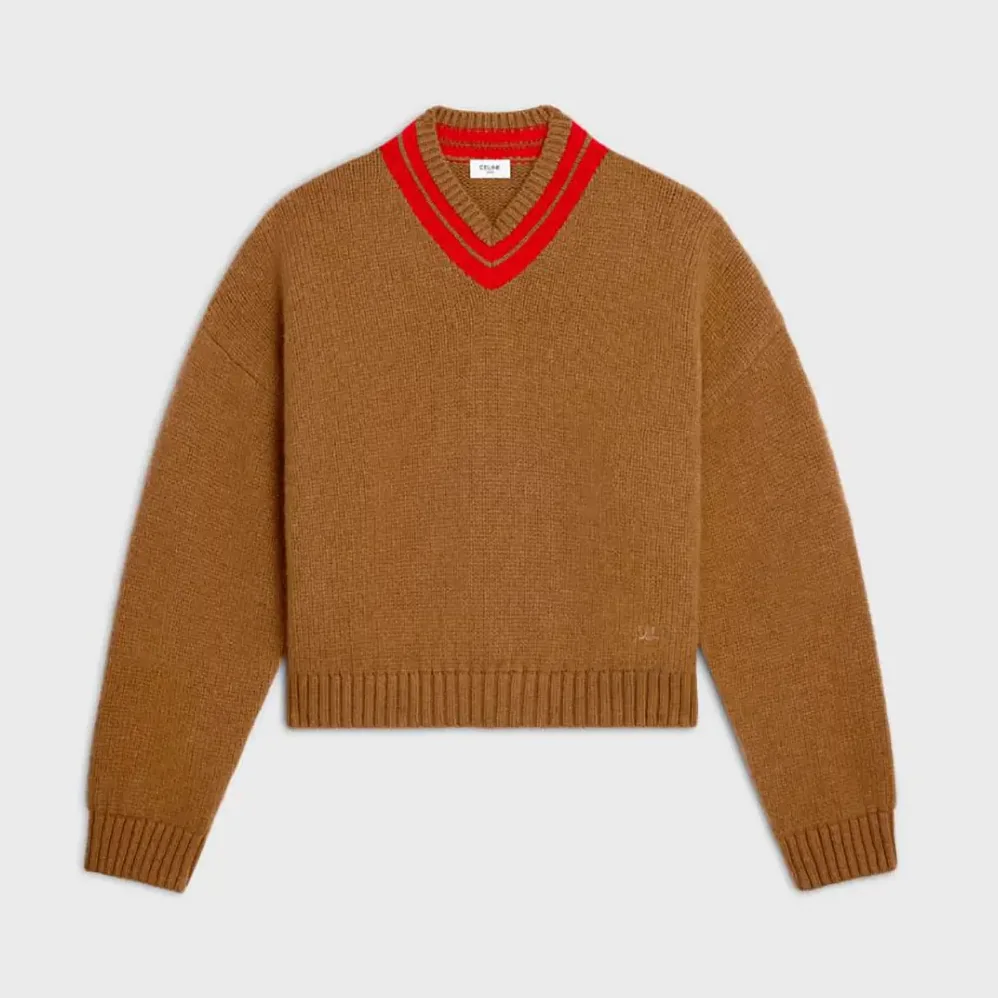 Celine V-Neck Sweater in Cashmere for Men in Brown
