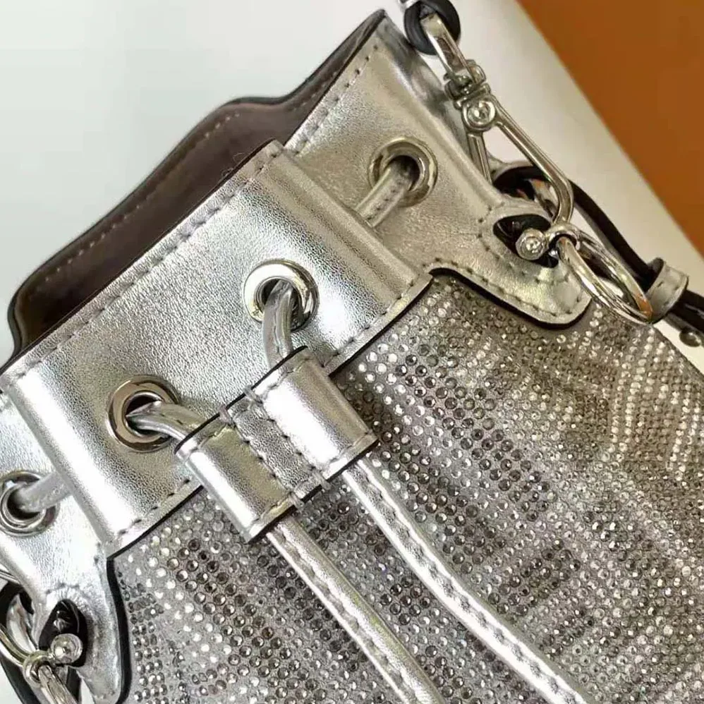 Fendi Mon Tresor Silver Leather Mini Bag with Crystal FF Motif for Women