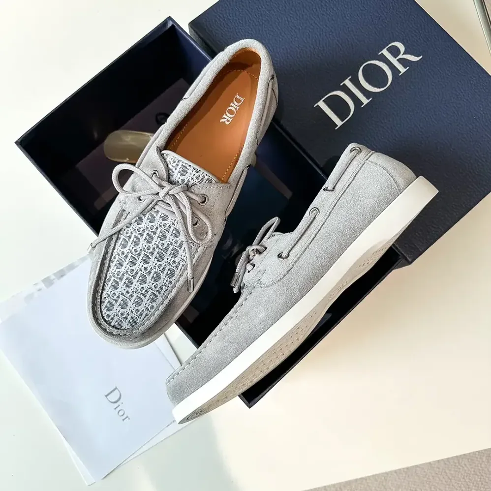 Dior Granville Boat Shoe Dior Gray Suede and Dior Oblique Jacquard for Men Dior Granville Boat Shoe Dior Gray Suede and Dior Oblique Jacquard for Men