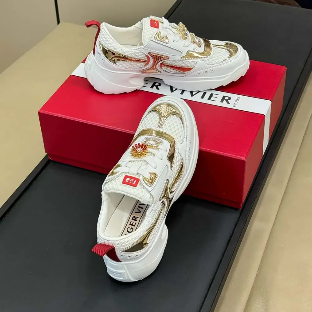 Roger Vivier Viv' on the Run Sneakers in Leather and Fabric for Women Roger Vivier Viv' on the Run Sneakers in Leather and Fabric for Women