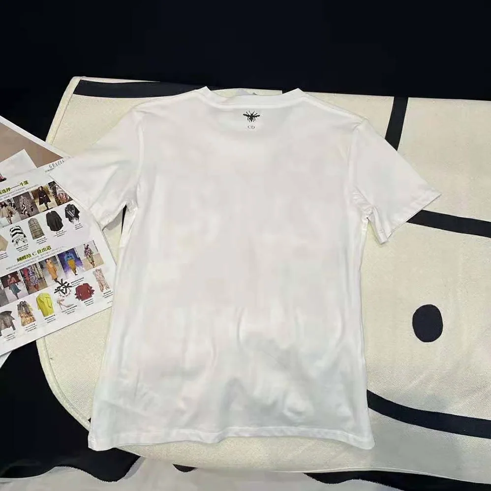 Dior T-Shirt White Cotton Jersey with Pastel Pink Toile de Jouy Mexico Motif for Women Dior T-Shirt White Cotton Jersey with Pastel Pink Toile de Jouy Mexico Motif for Women
