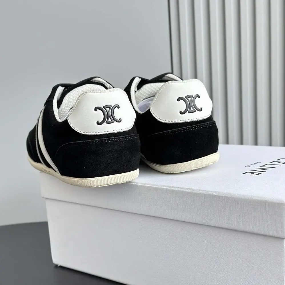 Celine Jogger Low Lace up Sneaker with Triomphe in Suede Calfskin for Unisex in Black