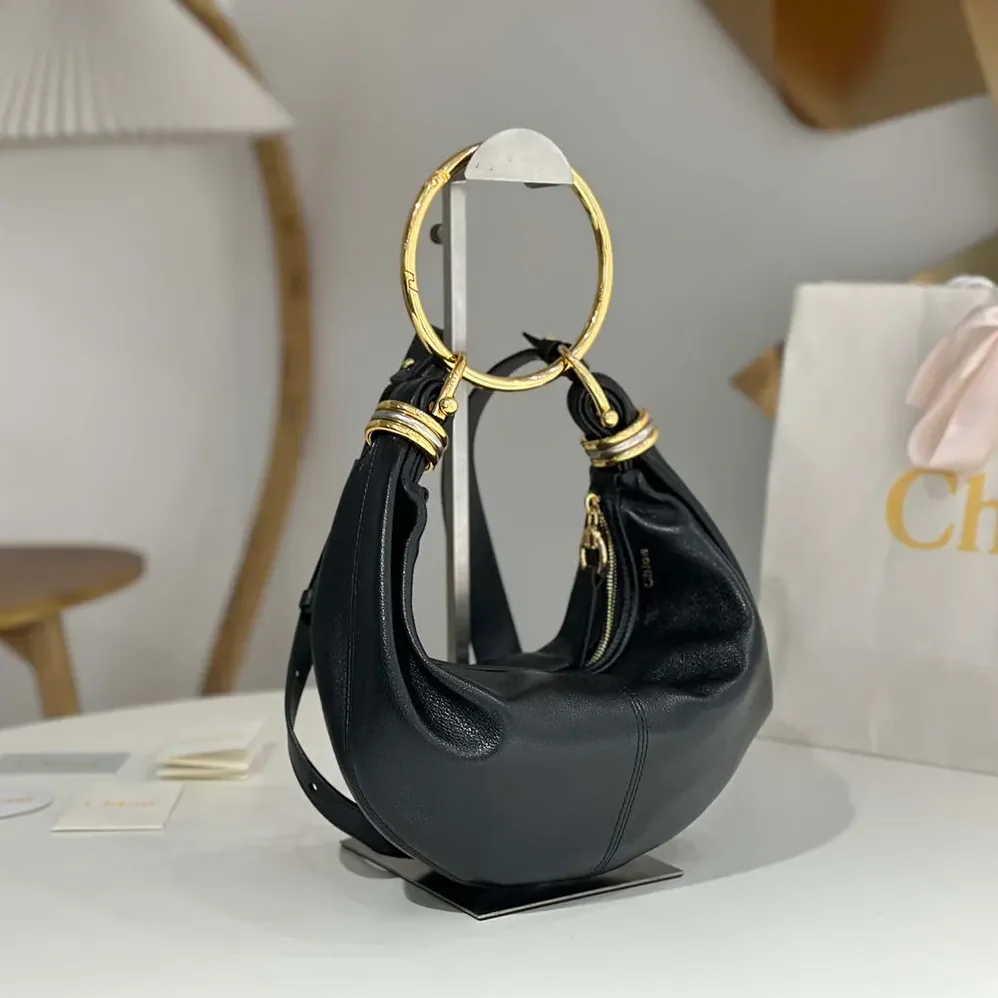 Chloe Small Bracelet Hobo Bag in Grained Leather for Women in Black Chloe Small Bracelet Hobo Bag in Grained Leather for Women in Black