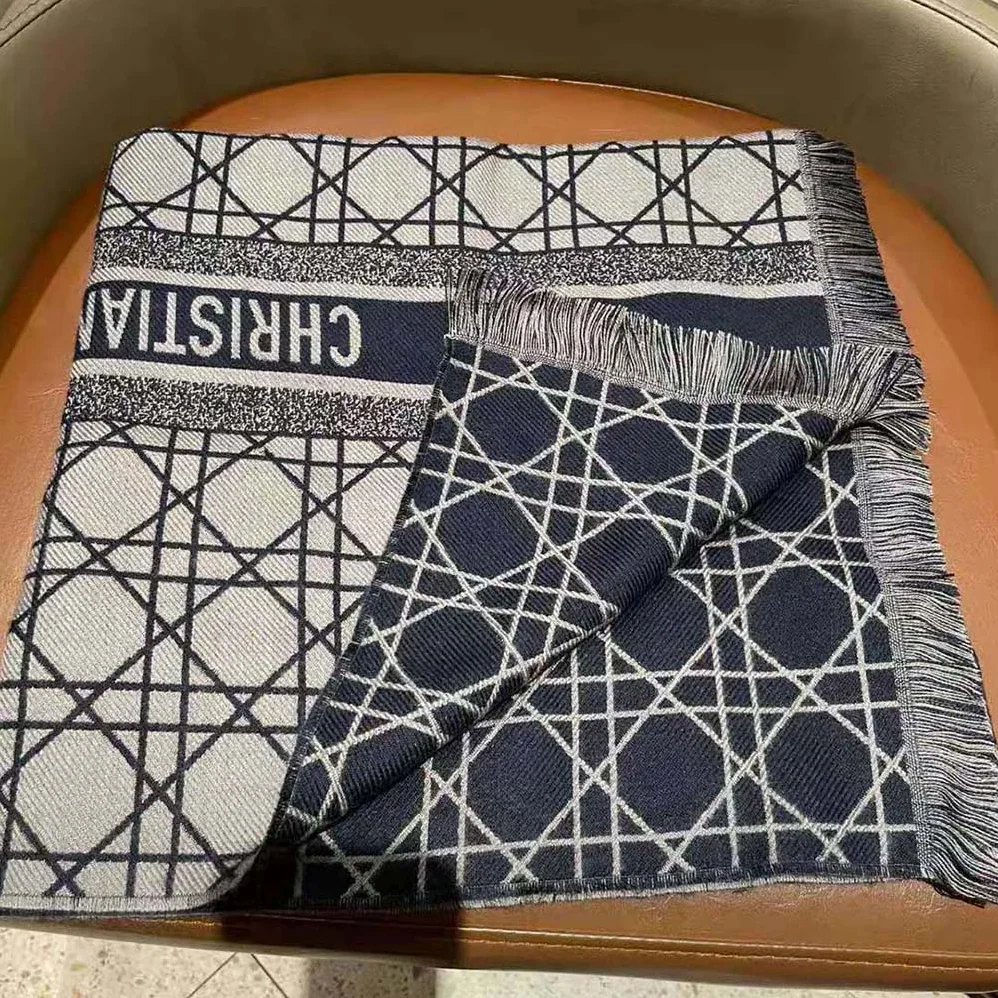Dior Cannage Scarf Navy Blue and Gray Cashmere and Virgin Wool for Women Dior Cannage Scarf Navy Blue and Gray Cashmere and Virgin Wool for Women