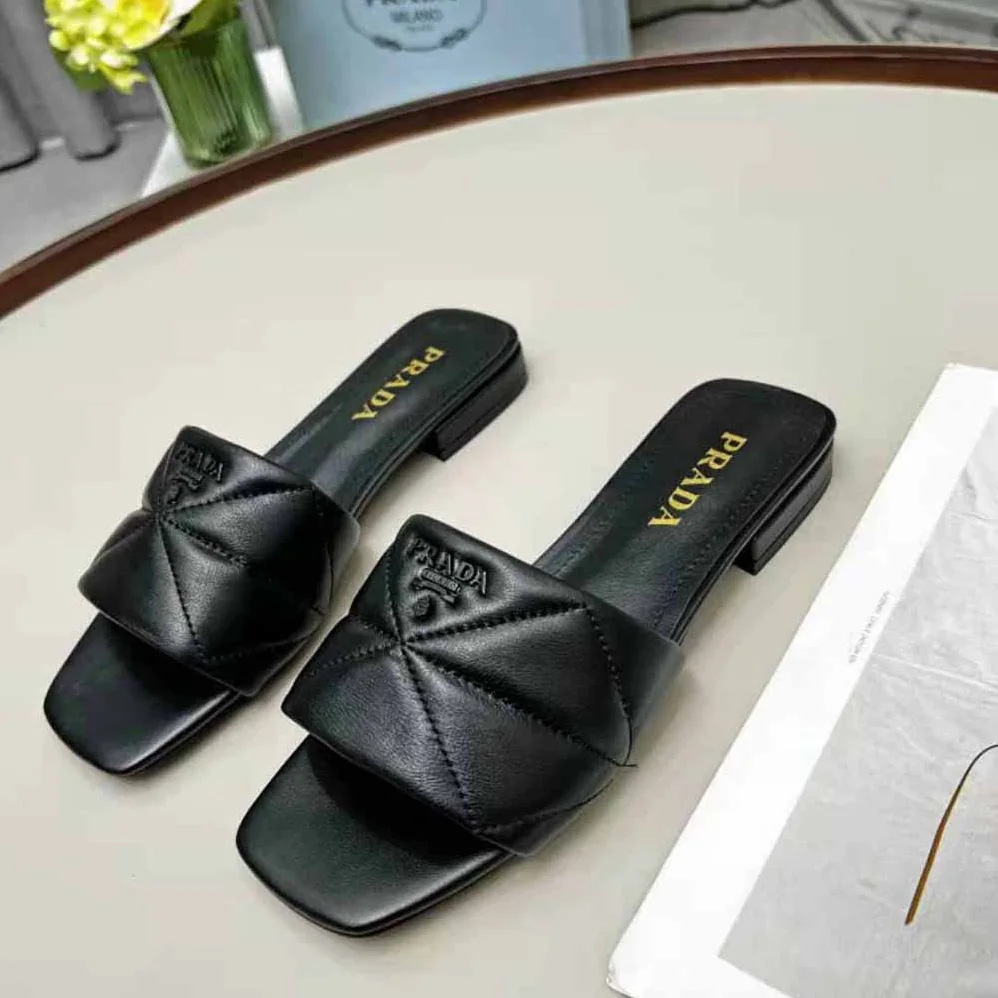 Prada Quilted Nappa Leather Sabots for Women in Black Prada Quilted Nappa Leather Sabots for Women in Black