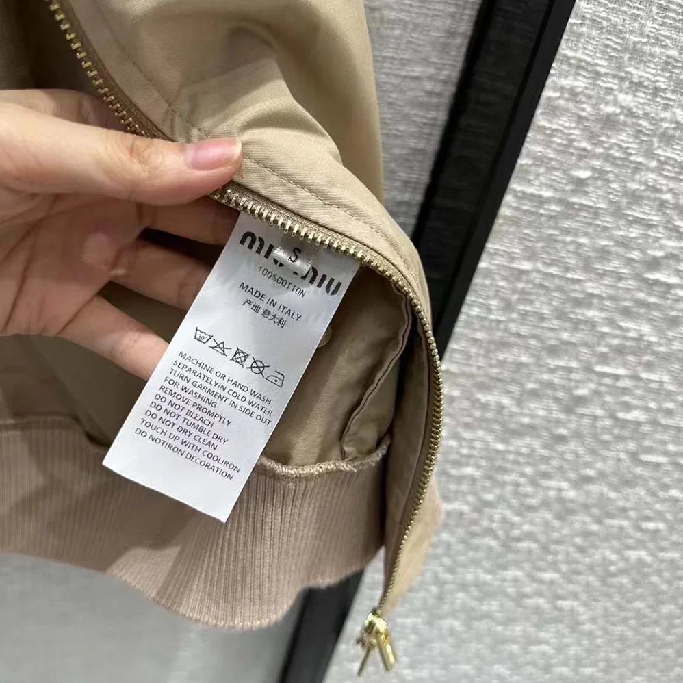 Miu Miu Chino Blouson Jacket with Embroidered Logo for Women Miu Miu Chino Blouson Jacket with Embroidered Logo for Women