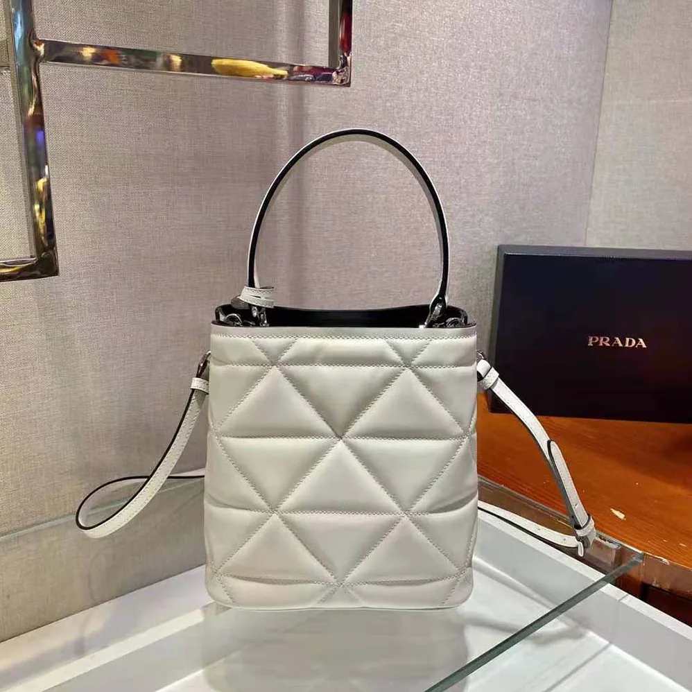 Prada Bucket Design Spectrum Leather Bag for Women in White