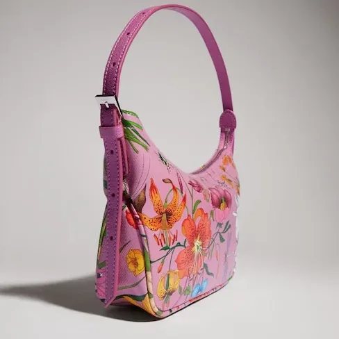 Gucci Lady Lunetta Small Shoulder Bag / Pink/ Multicolor Gucci Flora Coated Canvas Palladium Hardware
