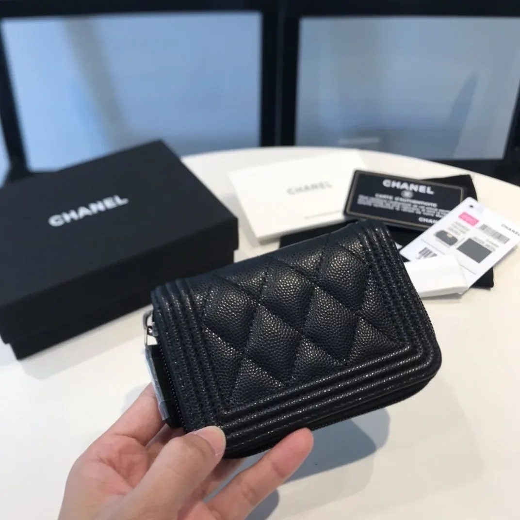 Chanel CO-CO Boy Flap Card Holder Black Silver Hardware / Chanel CO-CO Boy Flap Card Holder Black Silver Hardware /