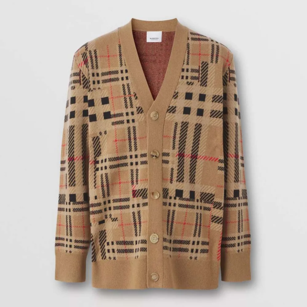 Burberry Check Cashmere Jacquard Cardigan for Women in Brown Burberry Check Cashmere Jacquard Cardigan for Women in Brown