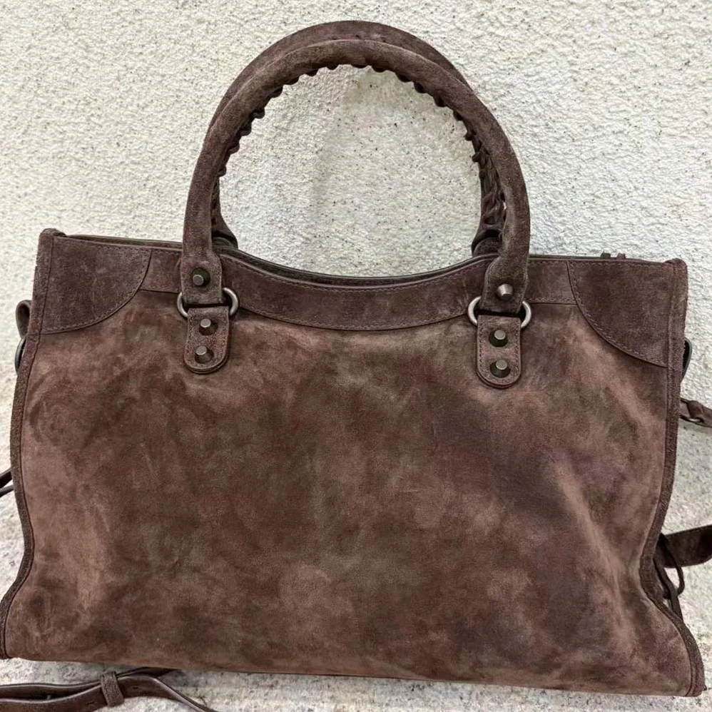 Balenciaga Le City Bag Large in Light Espresso Waxed Suede Calfskin for Unisex