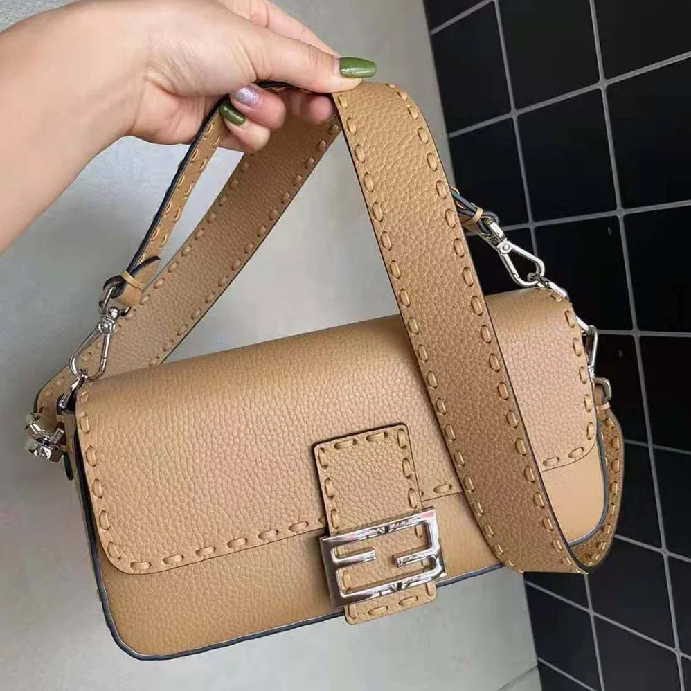 Fendi Baguette Beige Selleria Bag with Oversized Topstitching for Women Fendi Baguette Beige Selleria Bag with Oversized Topstitching for Women