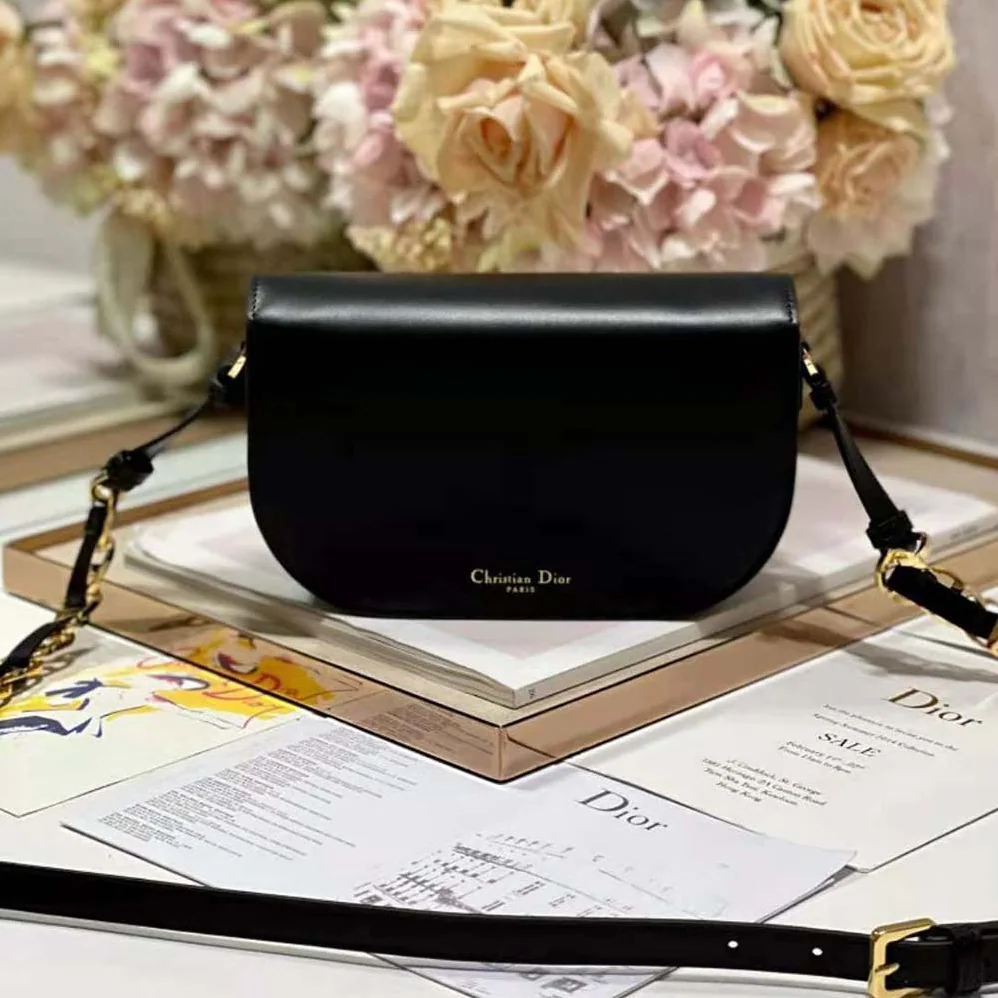 Dior CD Signature Bag with Strap Black CD for Women in Embossed Box Calfskin