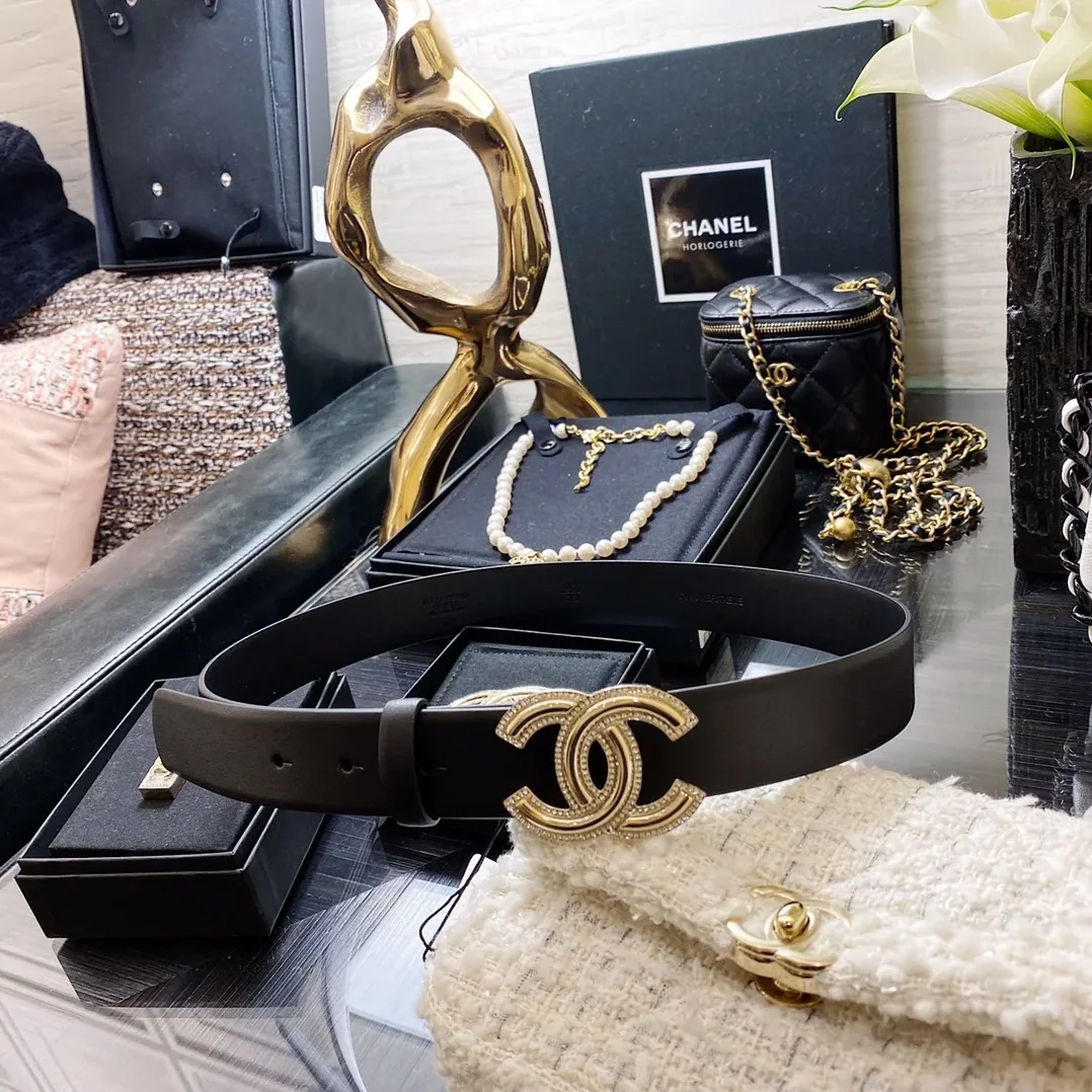 Chanel Mini Stone Interlocking C Buckle Belt Black Chanel Mini Stone Interlocking C Buckle Belt Black