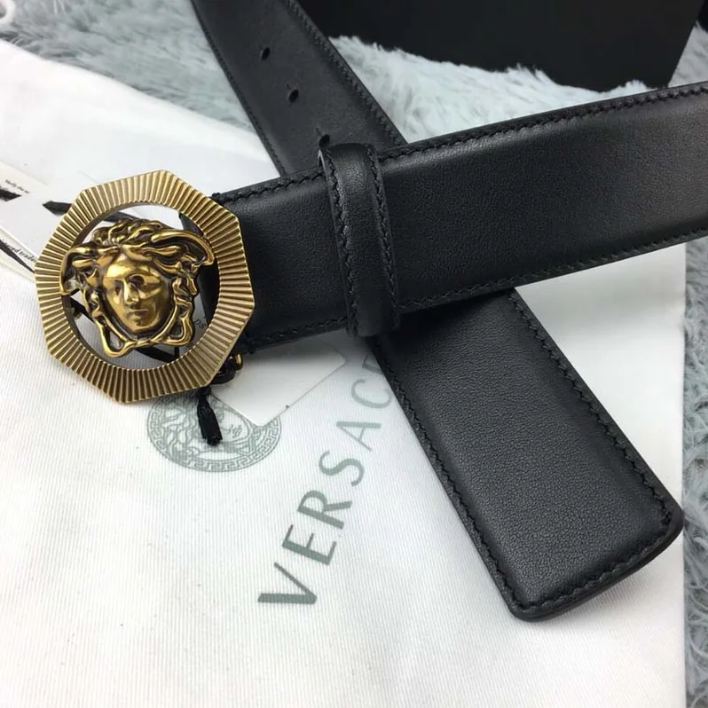 Versace Octagonal Medusa Leather Belt for Men in Black