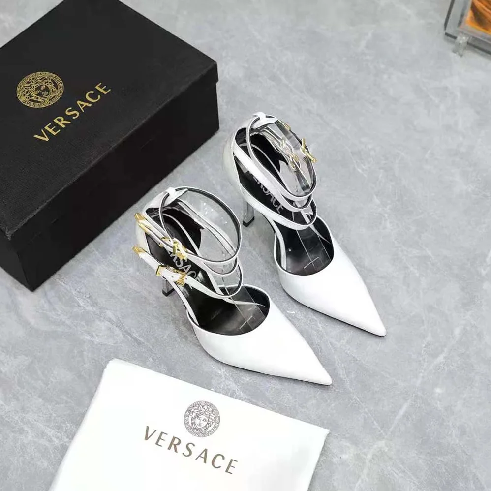 Versace Pin-Point Pumps in Calf Leather for Women in White Versace Pin-Point Pumps in Calf Leather for Women in White