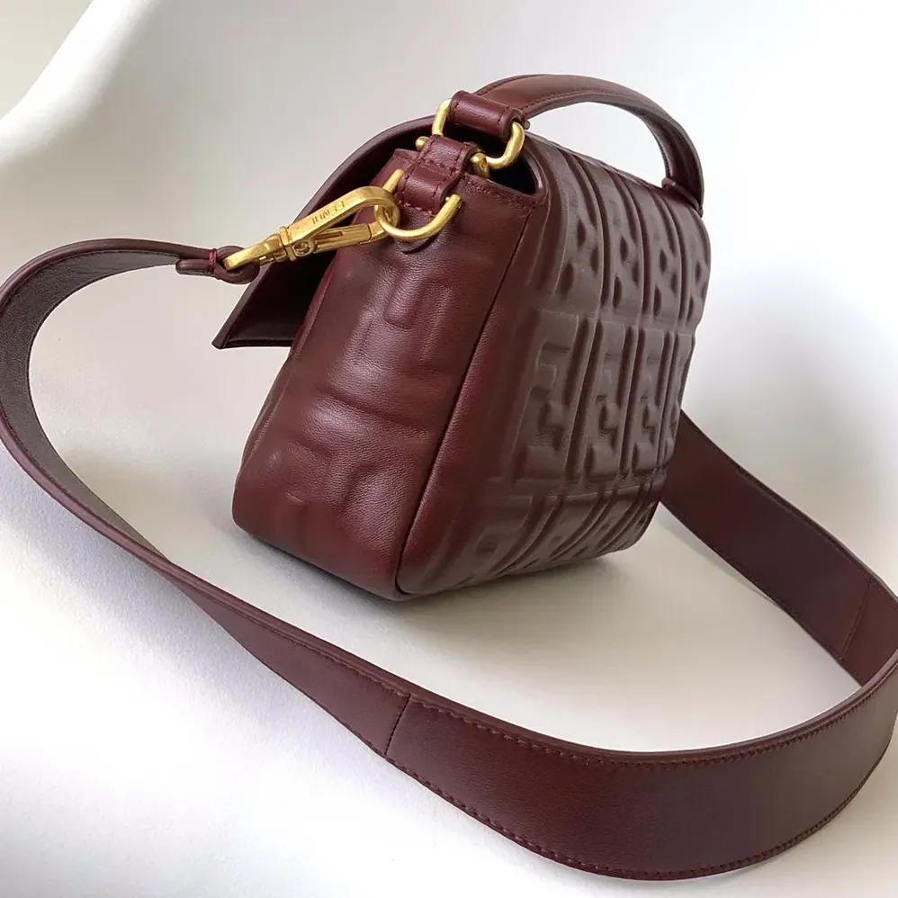 Fendi Medium Baguette Maroon Leather Bag for Women