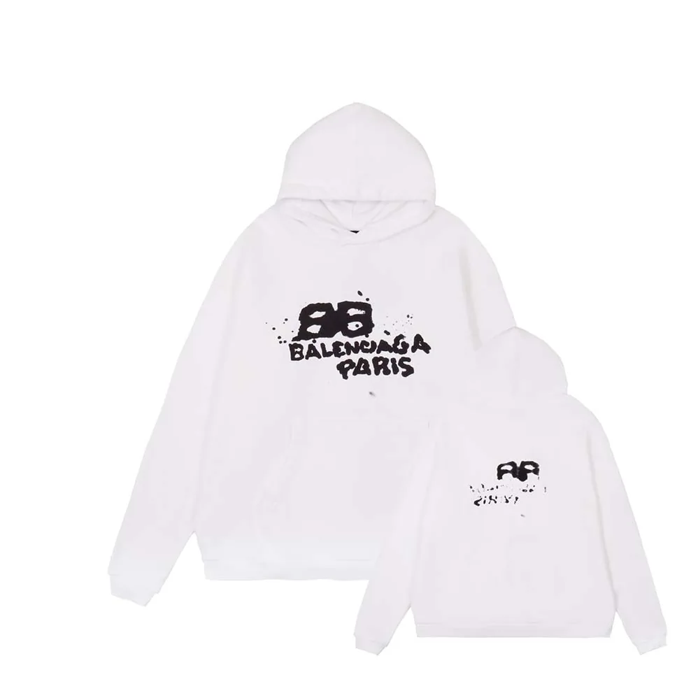 Balenciaga Hand Drawn BB Icon Hoodie Large Fit in White and Black for Women