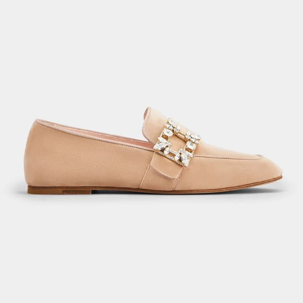Roger Vivier Mini Broche Vivier Buckle Loafers in Suede for Women Roger Vivier Mini Broche Vivier Buckle Loafers in Suede for Women