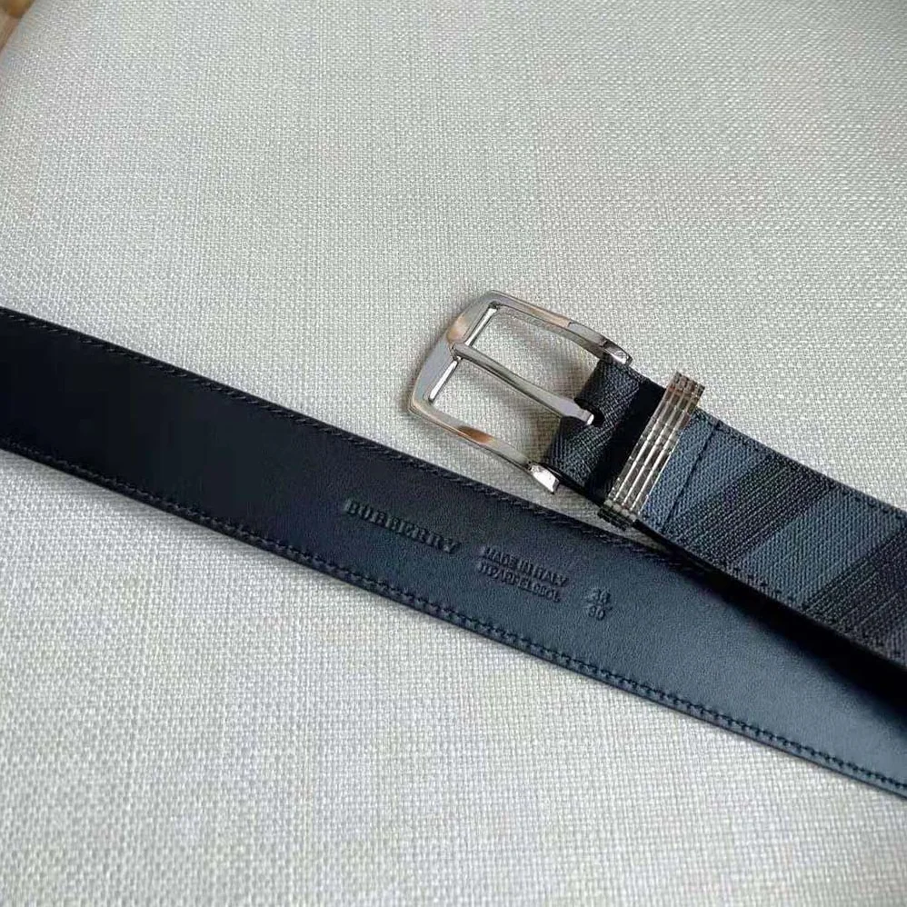 Burberry Check and Leather Belt for Men in Navy