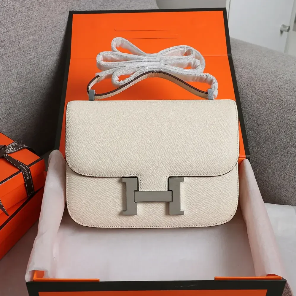 Hermes Constance 18 Bag Epsom Leather for Women in White/Silver
