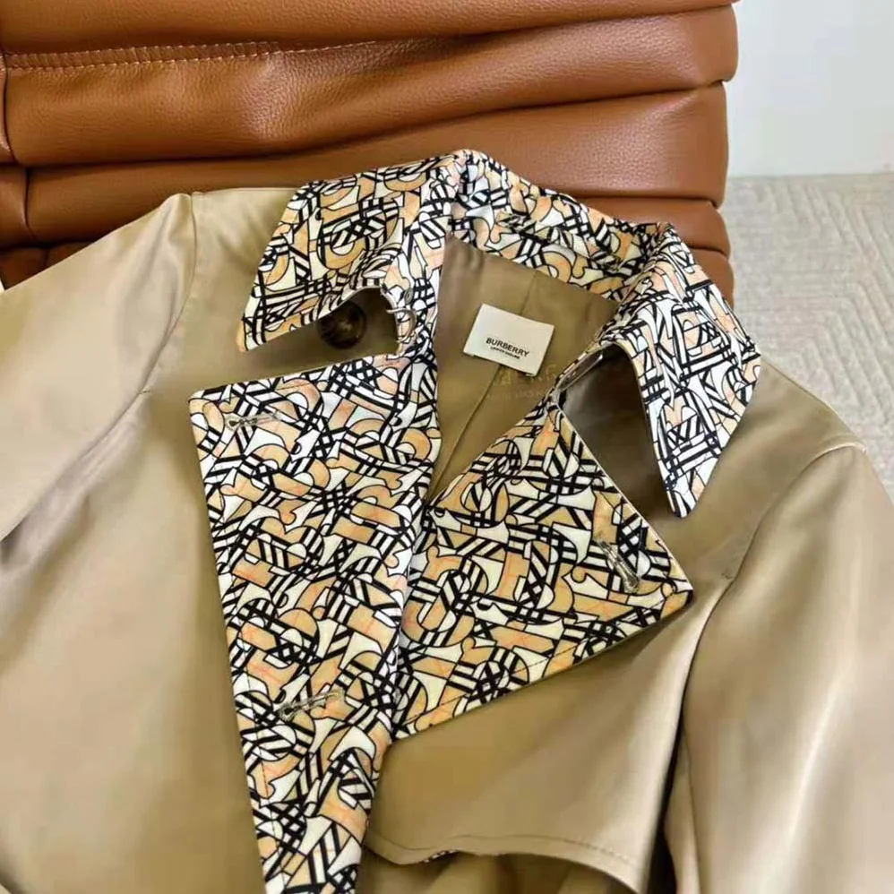 Burberry Monogram Print Detail Cotton Gabardine Trench Coat for Women