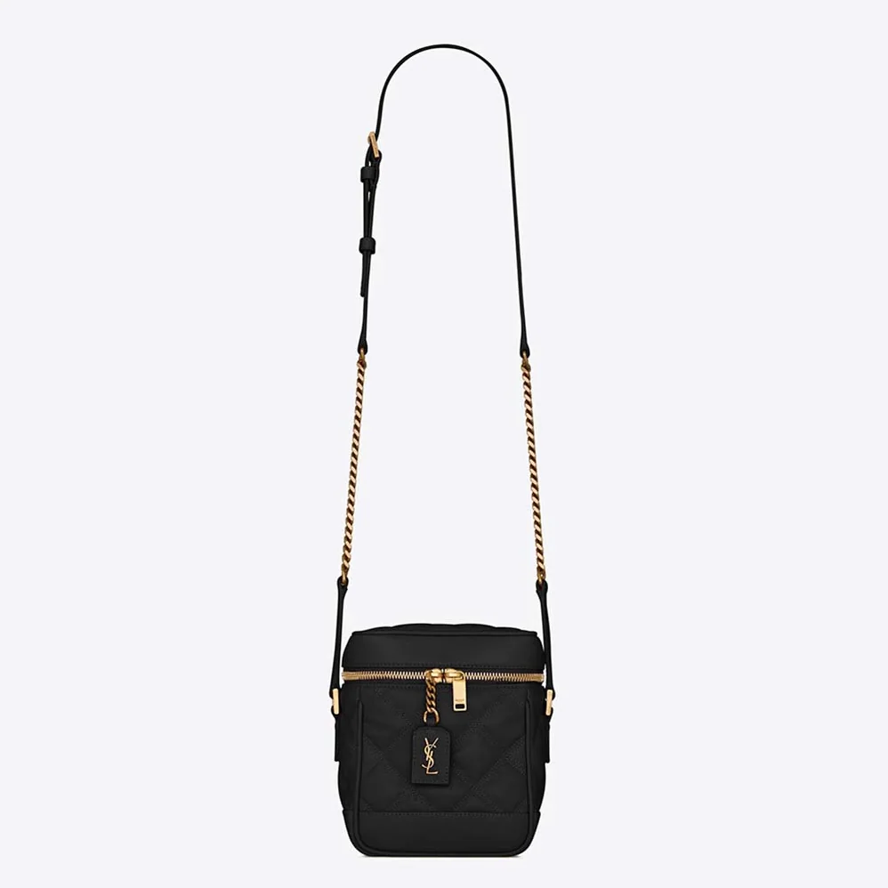 Saint Laurent YSL 80's Vanity Bag in Carre-Quilted Grain DE Poudre Embossed Leather for Women in Black