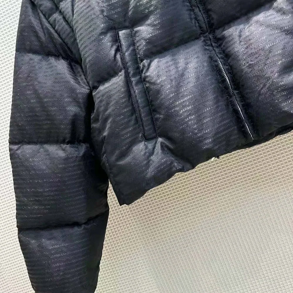 Prada Re-Nylon Cropped Hooded Down Jacket for Women in Black Prada Re-Nylon Cropped Hooded Down Jacket for Women in Black