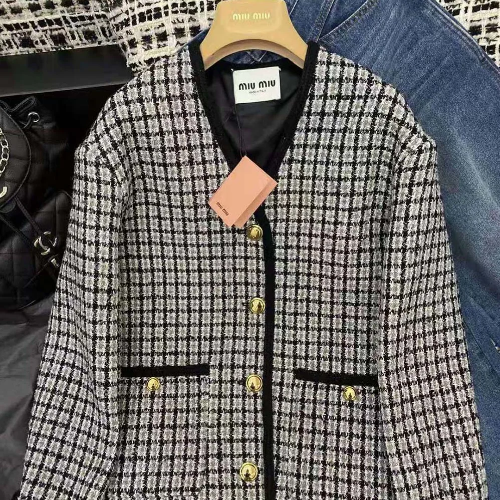 Miu Miu Single-breasted Boucle Jacket with Embroidered Logo for Women