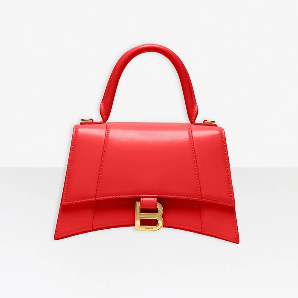 Balenciaga Hourglass Small Top Handle Bag in Shiny Box Calfskin for Women in Red