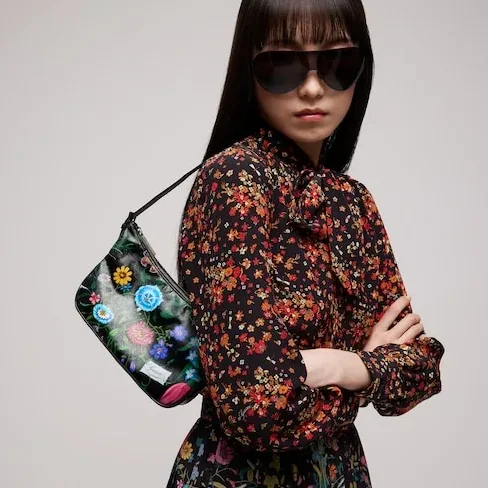 Gucci Lady Lunetta Small Shoulder Bag / Black/ Multicolor Gucci Flora Coated Canvas Palladium Hardware
