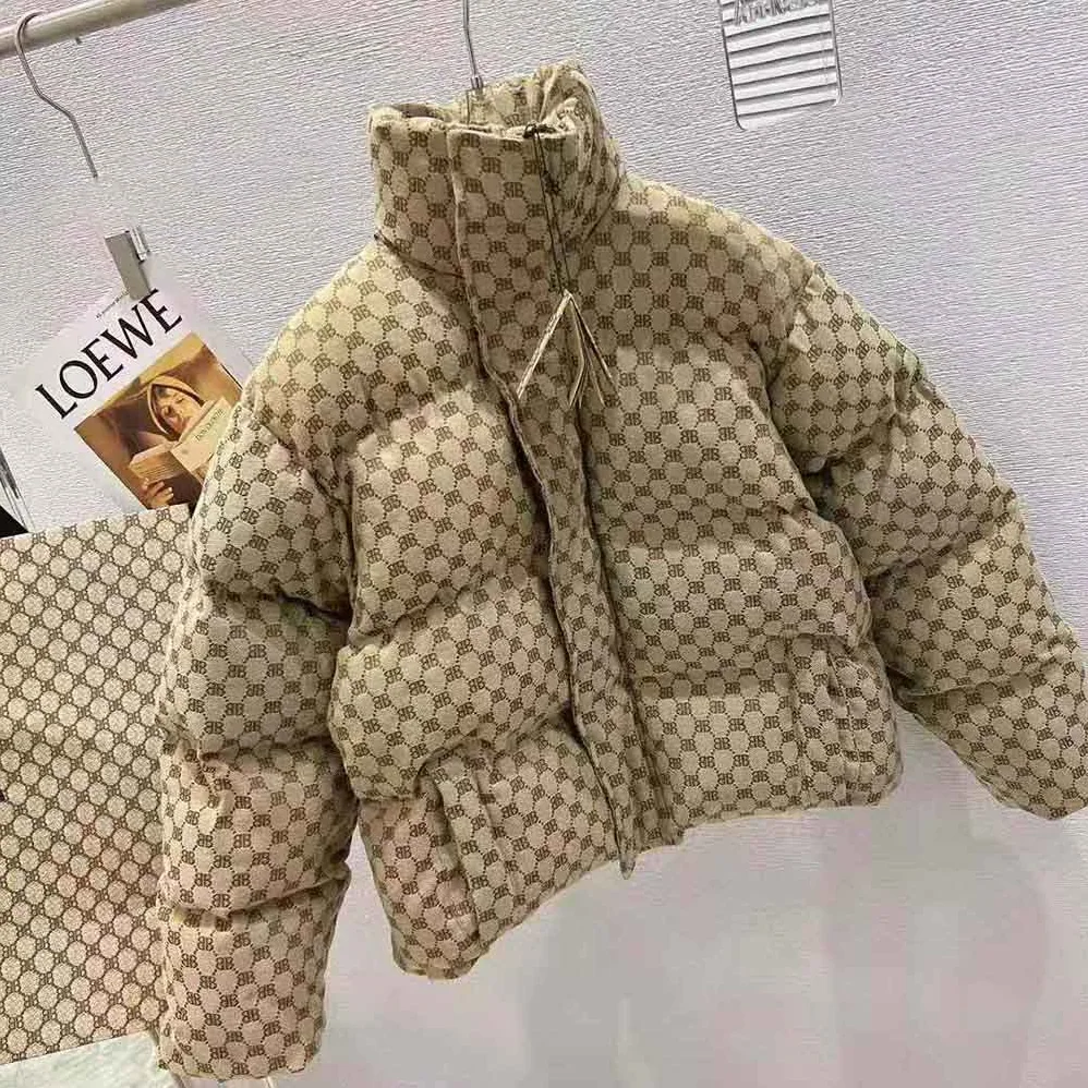 Balenciaga Hacker BB Puffer in Beige and Brown Canvas Jacquard for Men Balenciaga Hacker BB Puffer in Beige and Brown Canvas Jacquard for Men