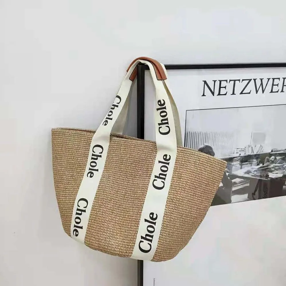 Chloe Large Woody Basket in Fair-Trade Paper with the Woody Ribbon for Women Chloe Large Woody Basket in Fair-Trade Paper with the Woody Ribbon for Women
