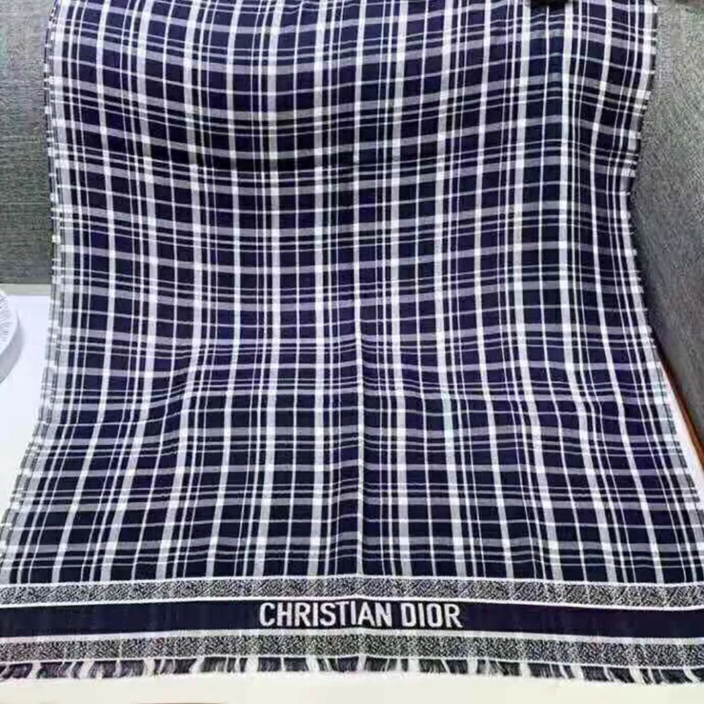 Dior Checkndior Pop Stole Navy Blue Cashmere Silk and Cotton for Women