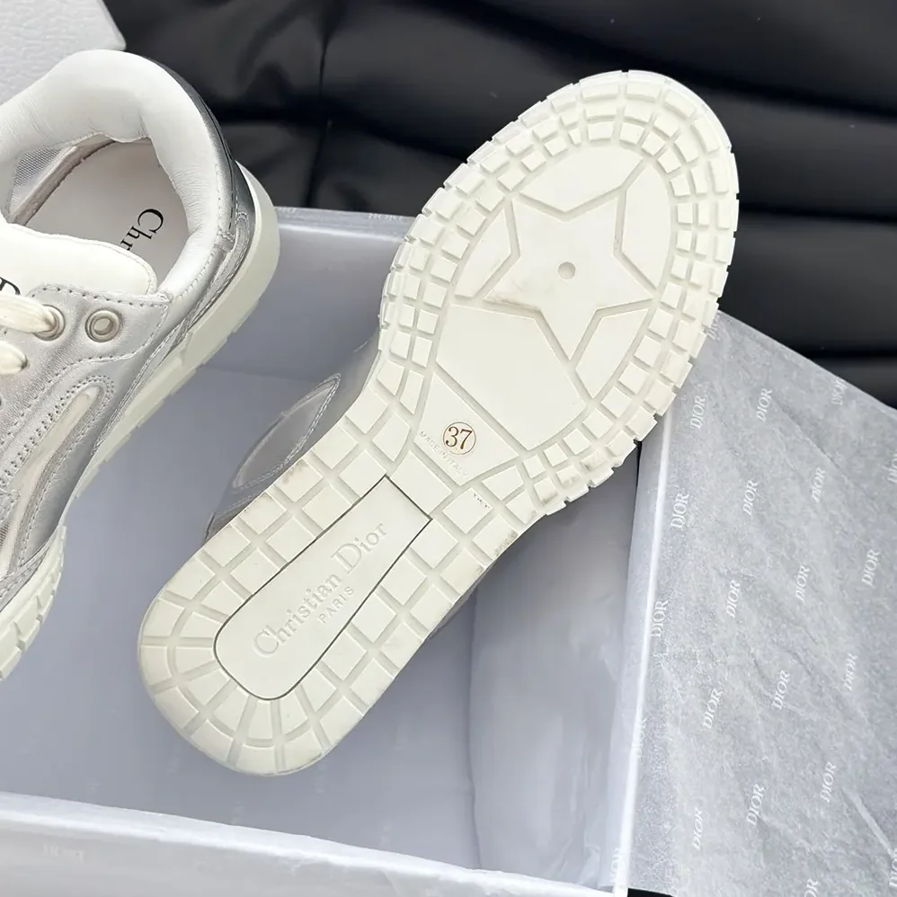 Dior Tech Sneaker Silver-Tone Laminated Grained Calfskin and Transparent Mesh for Unisex