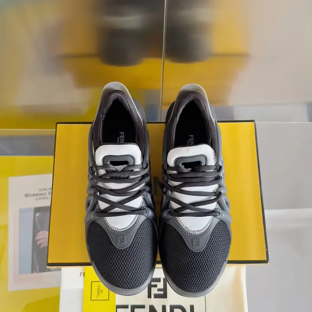 Fendi Tag Sneakers Black Technical Mesh Running Sneakers for Men Fendi Tag Sneakers Black Technical Mesh Running Sneakers for Men